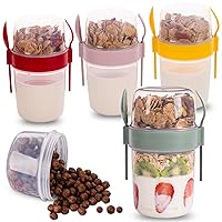 4 Pack On The Go 22 oz Breakfast Cups with Lids and Spoon, Reusable Cereal Yogurt Cup with Topping Plastic Overnight Oats Container for Granola Oatmeal (22 oz - 4 Colors Set)