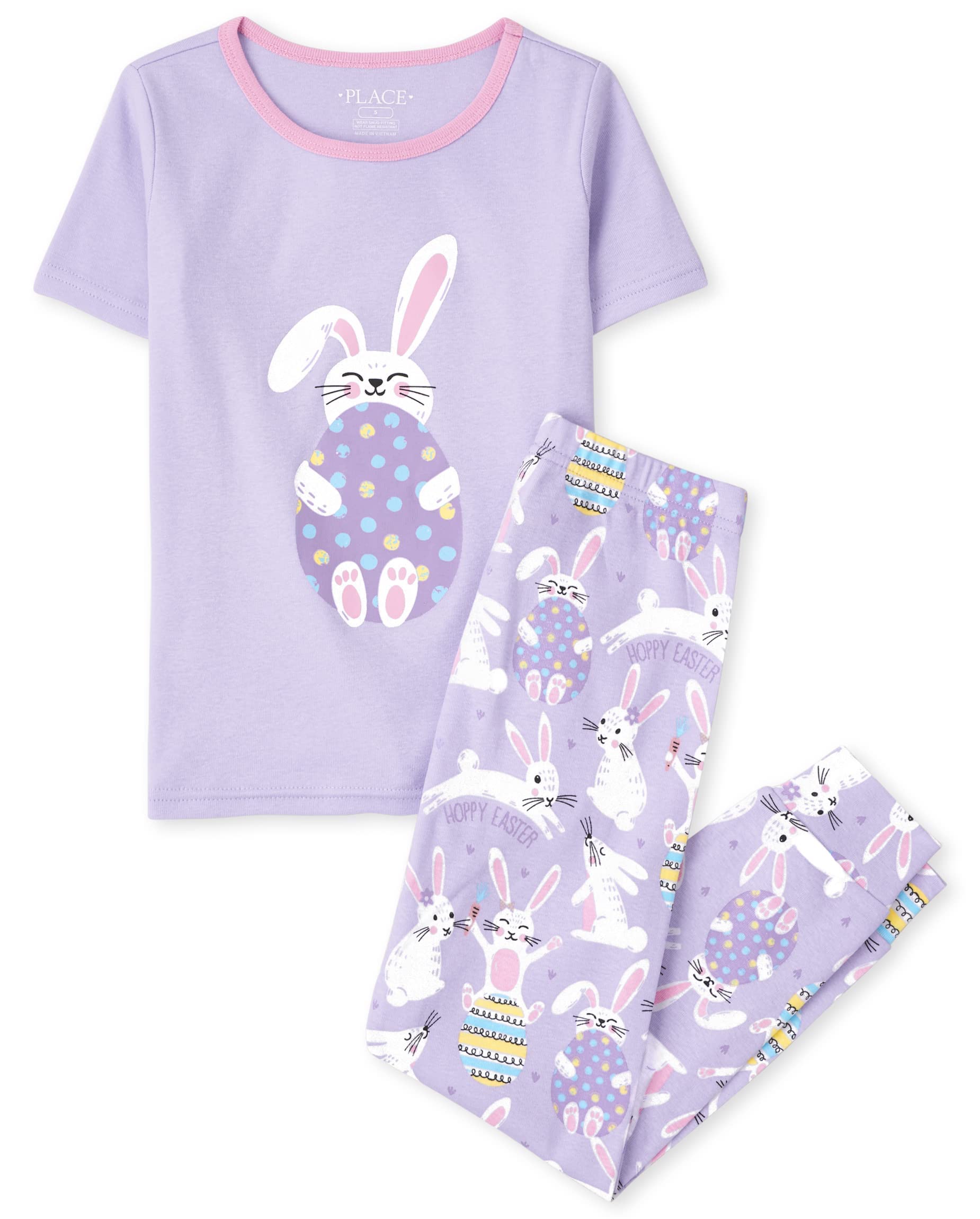 The Children's Place Girls' Short Sleeve Top and Pants Pajama Set
