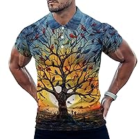 Tree Birds Life Mens Polo Shirts Casual Short Sleeve T Shirt Regular Fit Golf Shirts Funny Printed