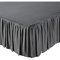 Ruffled Bed Skirt with Split Corners Queen Size (14 Inch Drop) Platform Dust Ruffle Gathered Bedskirt with 400 Thread Count Microfiber Wrinkle Free Ruffled Gatherd Bed Skirt(Dark Grey Solid)