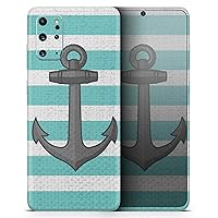 Teal Stripes with Gray Nautical Anchor | Protective Vinyl Decal Wrap Skin Cover Compatible with The Samsung Galaxy S9 (Full-Body, Screen Trim & Back Glass Skin)