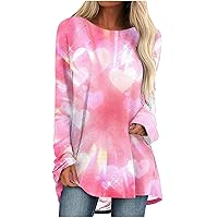 Valentine's Day T Shirt Women Colorful Love Heart Printed Graphic Tees Long Sleeve Tops Flowy Tunics to Wear with Legging