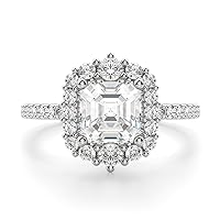 Riya Gems 4 CT Asscher Moissanite Engagement Ring Wedding Eternity Band Vintage Solitaire Halo Setting Silver Jewelry Anniversary Promise Vintage Ring Gift