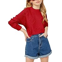 Haloumoning Girls Cute Heart Love Print Sweater Tops Oversized Crew Neck Dot Ball Knitted Valentine Pullover 5-14 Years