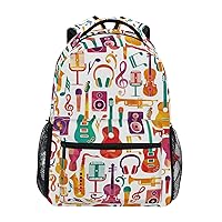 ALAZA Music Notes Musical Instruments Backpack Purse with Multiple Pockets Name Card Personalized Travel Laptop School Book Bag, Size S/16 inch