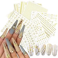 12 Sheets Gold Nail Art Stickers,3D Metallic Self-Adhesive Nail Decals Chains Star Moon Geometry Line Triangle Design Sticker for Women Acrylic Nails Supplies DIY Nail Art Decorations Accessories