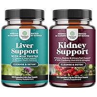 Bundle of Liver Cleanse Detox & Repair Formula with Milk Thistle Dandelion Root Turmeric and Artichoke Extract for Liver Health and Kidney Support Cranberry Supplement for Women and Men for Kidney and
