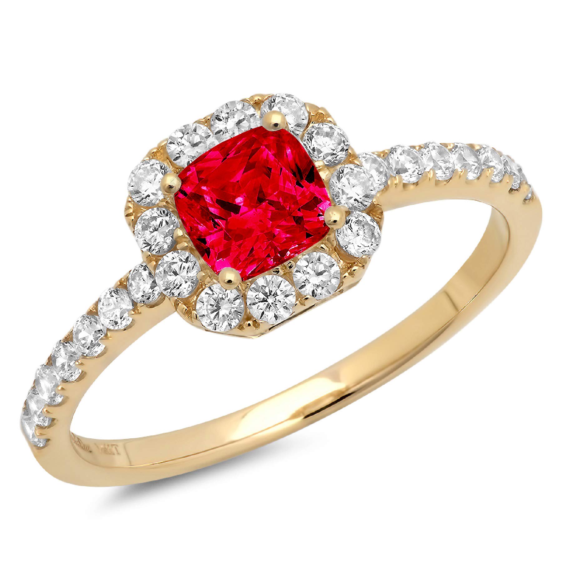 Clara Pucci 1 ct Brilliant Princess Cut Solitaire with accent Flawless Simulated CZ Red Ruby VVS1 Designer Modern Statement Ring Solid 14k Yellow Gold
