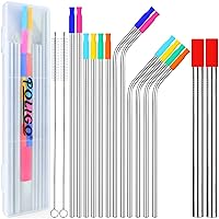 12-Pack Reusable Stainless Steel Straws with Travel Case, 8.5 and 10.5 inch Long Eco Friendly Metal Drinking Straws for 20-32 oz Yeti Tumblers