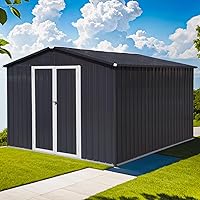 6Ft x 8Ft Outdoor Metal Storage Shed, Anti-Corrosion Utility Garden Shed Tool House with Lockable Double Doors & Vents, Waterproof Storage for Trash Can, Bike, Backyard Garden Patio