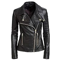 Women's Slim Fit Biker Style Real Leather Jacket Black