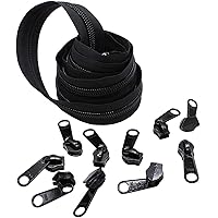 #10 Extra Heavy YKK Zipper Black Coil Chain - 5 Yards & 10 Long Pull Sliders - Made in The United States