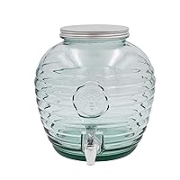 Creative Co-Op Reclaimed Glass Ribbed Beverage Dispenser with Bee Embossing, Clear