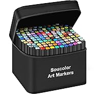 Soucolor Alcohol Markers Set, 101 Dual Tip Permanent Artist Coloring Markers for Adult Coloring Books, Sketching and Illustrations, Card Making Art Supplies Drawing Set with Case for Easy Storage