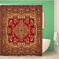 Aowced 72x78 Inches Shower Curtain Red Oriental Persian Carpet Pattern Old Royal Ethnic Traditional Waterproof Polyester Fabric Bath Bathroom Curtain Set with Hooks