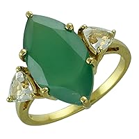 Carillon 4.85 Carat Green Onyx Marquise Shape Natural Non-Treated Gemstone 925 Sterling Silver Ring Engagement Jewelry (Yellow Gold Plated) for Women & Men