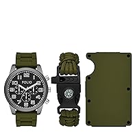 Folio Men's Gunmetal Gray and Green Silicone Strap Watch, Bracelet and Accessories Gift Set (Model: FMDFL6048)