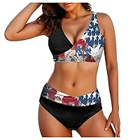 Women's High Waisted Bikini Sets Two Piece Swimsuit Plus Size High Waist Independence Day USA Flag Athletic Bathing Suit Gift