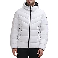 Men's Winter Coat-Puffer Stretch Jacket with Sherpa Hood
