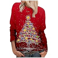 Womens Holiday Tops, Women's Casual Fashion Christmas Print Long Sleeve O-Neck Pullover Top