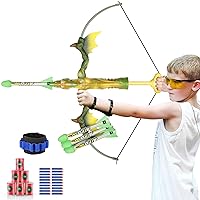 Tawd 8-12 Years Old Children's Dinosaur Bow and Arrow, Youth Outdoor Toy Foam Bow Set, a Great Gift for 6 7 8 9 10 11 12+ Boys or Girls. with 6 Arrows 20 Soft Darts 6 Targets for Outdoor Games