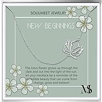 SOULMEET Sterling Silver Yoga Lotus Flower Necklace for Women Girls with Inspirational Quote on Gift Card, Om Lotus Sideways Necklace Happy Birthday Gifts for Mom Daughter