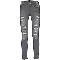 Girls Denim Ripped Jeans Grey Comfort Skinny Stretch Jeans Lightweight Cotton Denim Pants Age 3-14 Years