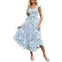 GRACE KARIN Women's 2024 Summer Casual Flowy Floral Sleeveless Dress Ruffle V Neck Layered Long Beach Boho Maxi Dresses