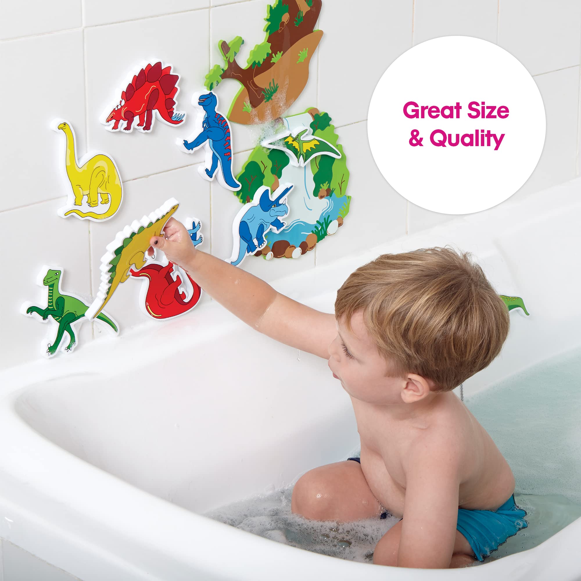 Edushape Magic Creations, Dinosaurs - Baby Bath Foam Toys Foam Stickers - Stick-On Removable Baby Foam Bath Toys for Toddlers 1-3 - Imaginative Learning Bath Toys Foam Activity Play Set