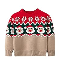 Toddler Boys Girls Christmas Santa Prints Sweater Long Sleeve Warm Knitted Pullover Knitwear Tops Girls Short