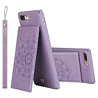 iPhone 8Plus/7Plus Wallet Case with Card Holder Slots Slim Premium PU Leather Embossed Mandala Flower Cover for Women iPhone 8Plus/7Plus- Purple