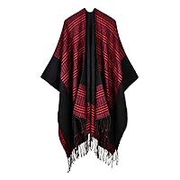 Womens Knitted Cashmere Reversible Wrap Shawls Blanket Ponchos Cardigans Capes Coat Sweater
