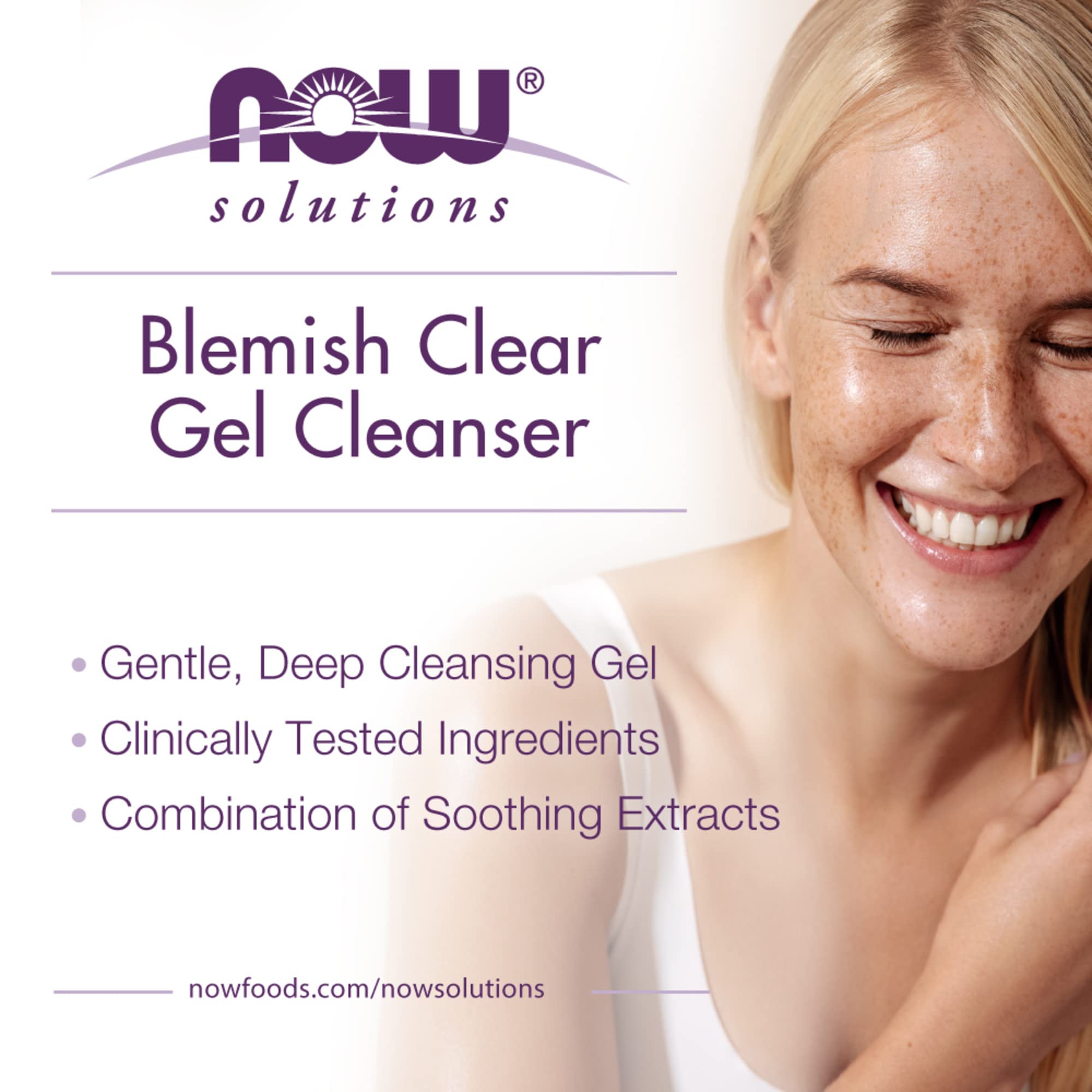 NOW Solutions, Blemish Clear Gel Cleanser, Gentle Deep Cleansing, Cleans Pores, Purify, 4-Ounce