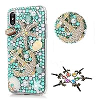 STENES Sparkle Case Compatible with Samsung Galaxy A13 5G Case - Stylish - 3D Handmade Bling Starfish Anchor Shell Rhinestone Crystal Diamond Design Cover Case - Blue
