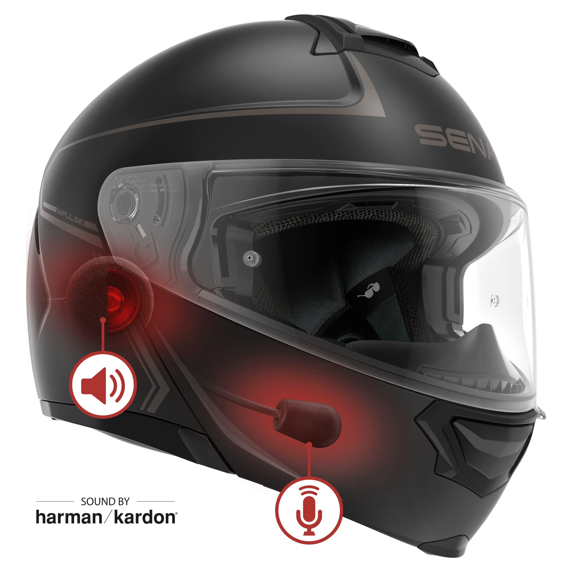 Sena Impulse DOT Flip Up Modular Bluetooth Helmet w/Sound by Harman Kardon Dual Visor Helmet with Integrated Mesh Intercom System / MP3 / Voice Dial