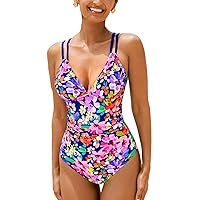 CUPSHE Women's One Piece Swimsuit V Neck Tummy Control Double Adjustable Straps Back Cutout O-Ring