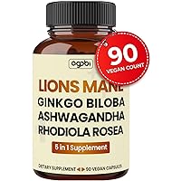 15150Mg Lions Mane Supplement - 5in1 Concentrated with Ginkgo Biloba Leaf, Ashwagandha Root, Rhodiola Rosea Root & Black Pepper - Support for Brain Health, Immune System & Focus - 90 Vegan Capsules