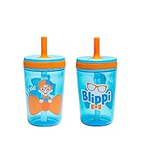 Zak Designs Blippi Kelso Toddler Cups For Travel or At Home, 15oz 2-Pack Durable Plastic Sippy Cups With Leak-Proof Design is Perfect For Kids (Blippi)