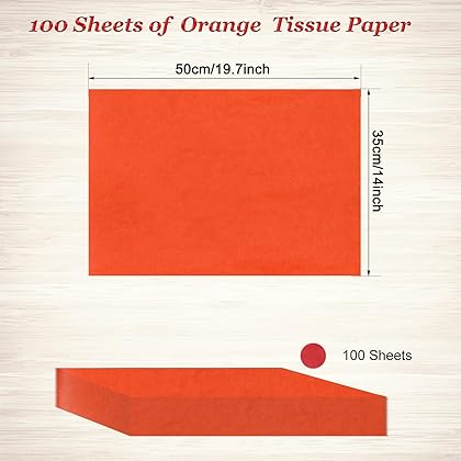 100 Sheets Orange Tissue Paper - Artdly 14 x 20 Inches Recyclable Orange Wrapping Paper Bulk for Weddings Birthday DIY Project Christmas Gift Wrapping Crafts Decor