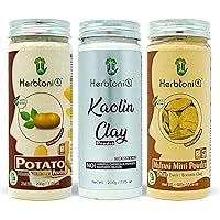 Face Pack (3 Pack) - 100% Natural Potato Powder, Kaolin Clay, Multani Mitti for Glowing Skin, Acne Control, Sun Tan & Wrinkles Reduction