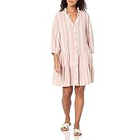 Tommy Hilfiger Women's 3/4 Sleeve Button Through Shirt Dress, Coral Multi