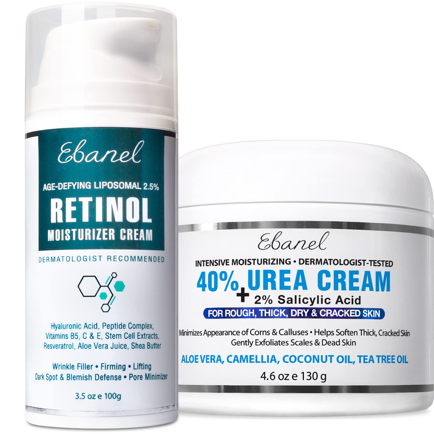 Ebanel Bundle of 40% Urea Cream 4.6 Oz, and 2.5% Retinol Moisturizer