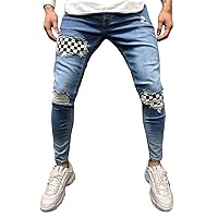 Andongnywell Men's Ripped Slim Fit Skinny Destroyed Tapered Leg Jeans with Zipper Distressed Denim Pants