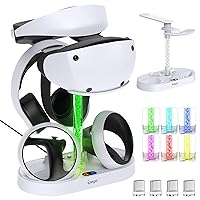 Charging Station for PSVR2 Controller with Display Stand &Colorful Light, FYOUNG Fast Charger Dock for Playstation VR2 Headset Accessories with LED Indicator, Headset Holder&Magnetic Dongle for PS VR2