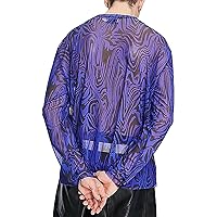 Men's Sexy Lace Shirt Fashion Printed Men's Shirt Large Size Long Sleeve Loose Top Casual Lightweight Shirt