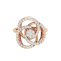 Certified 18K Gold Ring in Round Cut Natural Diamond (0.82 ct) with White/Yellow/Rose Gold Wedding Ring for Women