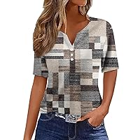 Going Out Tops,Short Sleeve Shirts for Women Sexy V Neck Button Boho Tops for Women Going Out Tops for Women