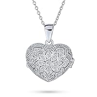 Vintage Style Filigree Flower Aromatherapy Essential Oil Perfume Diffuser Keepsake Photo Heart Shape Locket Pendant Necklace For Women Teens .925 Sterling Silver