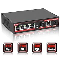 6 Ports Unmanaged Ethernet Switch, 4x2.5G Base-T Ports+2x10G SFP,60Gbps Switching Capacity,One-Key VLAN |Ethernet Splitter |2.5G Bandwidth |Plug & Play |Fanless Metal Design