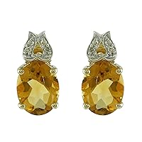 Carillon Citrine Oval Shape Gemstone Jewelry 10K, 14K, 18K Yellow Gold Stud Earrings For Women/Girls